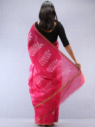 Magenta Pink Ivory Chanderi Hand Block Printed Saree With Geecha Border - S031704497