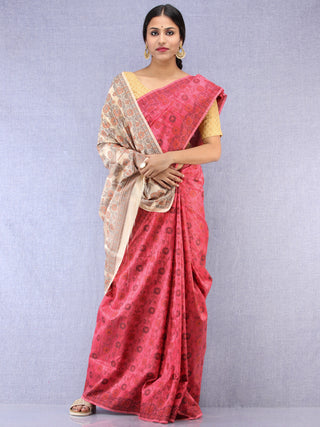 Banarasee Art Silk Saree With Rehsam Weaving Work - Punch Pink & Ivory - S031704397