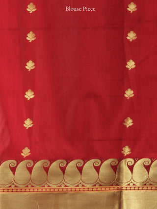 Banarasee Art Silk Saree With Zari Work - Mustard Yellow Maroon & Gold - S031704418