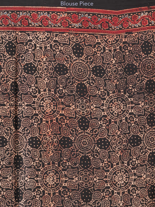 Black Maroon Indigo Ajrakh Hand Block Printed Modal Silk Saree - S031704188