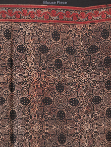Black Maroon Indigo Ajrakh Hand Block Printed Modal Silk Saree - S031704188