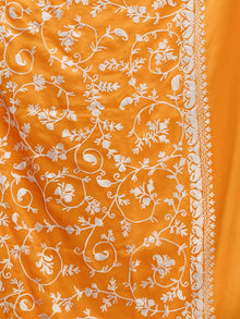 Yellow Aari Embroidered Georgette Saree From Kashmir - S031704641