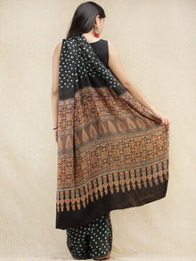 Black Blue Light Brown Bandhej Modal Silk Saree With Ajrakh Printed Pallu & Blouse - s031704149