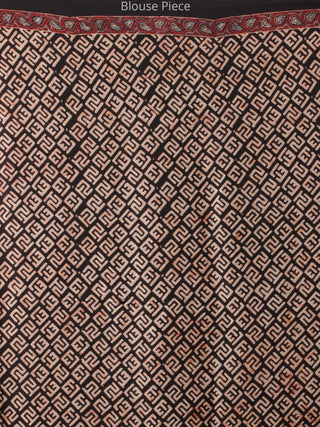 Maroon Black Blue Ajrakh Hand Block Printed Modal Silk Saree - S031704258