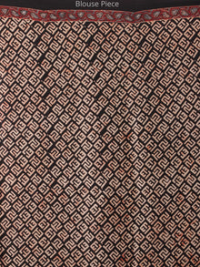 Maroon Black Blue Ajrakh Hand Block Printed Modal Silk Saree - S031704258
