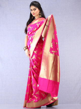 Banarasee Art Silk Saree With Bird Motif - Magenta & Gold - S031704325