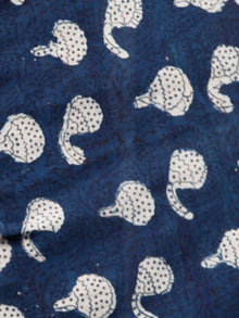 Indigo Ivory Hand Block Printed Cotton Mul Saree in Natural Colors - S031703175