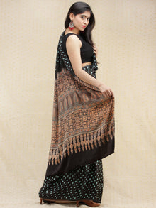 Black Blue Light Brown Bandhej Modal Silk Saree With Ajrakh Printed Pallu & Blouse - s031704149