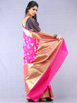 Banarasee Art Silk Saree With Bird Motif - Magenta & Gold - S031704325