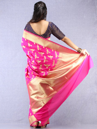 Banarasee Art Silk Saree With Bird Motif - Magenta & Gold - S031704325