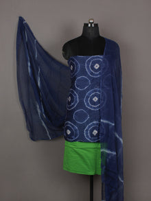 Indigo Ivory Green Hand Shibori Dyed Chanderi Kurta & Chiffon Dupatta With Cotton Salwar Fabric Set of 3- S1628207