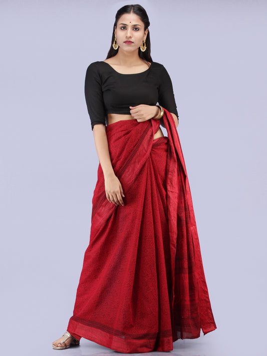 Ruby Black Bagh Printed Maheshwari Cotton Saree - S031704246