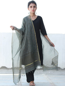 Charcoal Grey Black Kota Silk Hand Block Printed Dupatta - D04170465