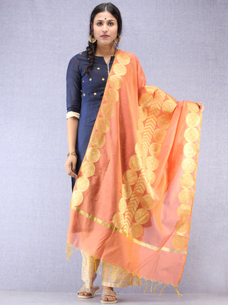 Banarasi Chanderi Dupatta With Resham Work - Peach & Gold - D04170809
