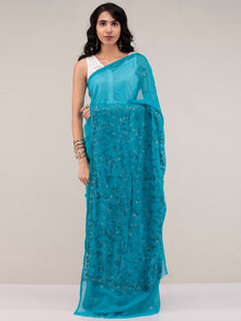 Blue Aari Embroidered Georgette Saree From Kashmir - S031704642