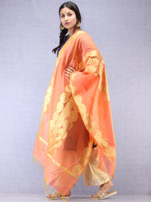 Banarasi Chanderi Dupatta With Resham Work - Peach & Gold - D04170809
