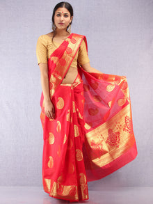 Banarasee Semi Silk Saree With Zari Work- Red & Gold - S031704373