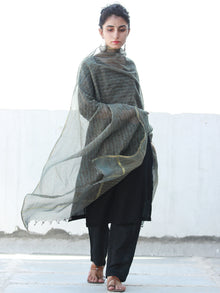 Charcoal Grey Black Kota Silk Hand Block Printed Dupatta - D04170465