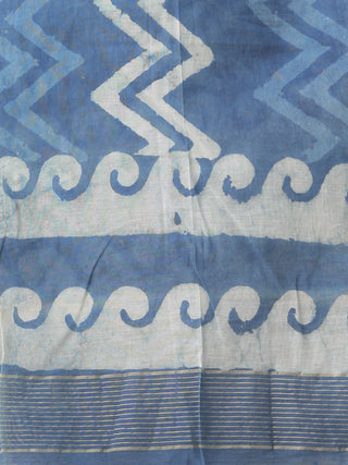 Indigo White Chanderi Hand Block Printed Stole - D04170555