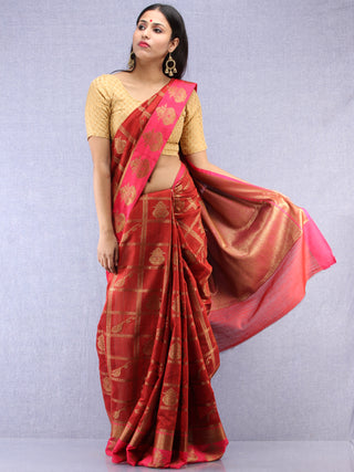 Banarasee Cotton Silk Saree With Zari Work - Maroon Red & Gold - S031704419