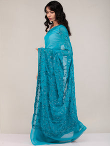 Blue Aari Embroidered Georgette Saree From Kashmir - S031704642