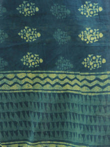 Deep Indigo Green Cotton Hand Block Printed Dupatta With Hand Made Tassels - D04170414