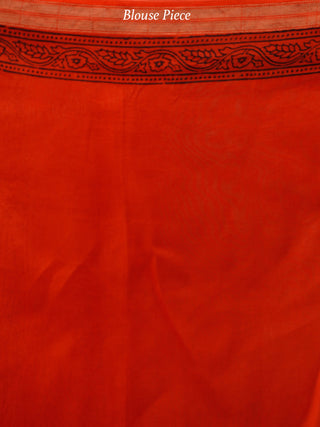 Coral Maroon Black Bagh Hand Block Printed Maheswari SilkSaree With Resham Border - S031703843