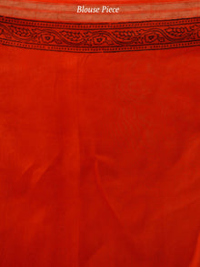 Coral Maroon Black Bagh Hand Block Printed Maheswari SilkSaree With Resham Border - S031703843
