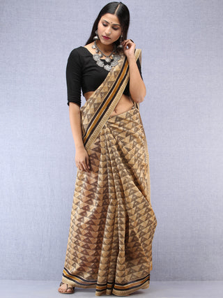 Ivory Black Hand Block Printed Chanderi Saree With Geecha Border - S031704498