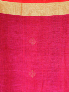 Magenta Pink Golden Black Handwoven Linen Jamdani Saree With Zari Border & Tassels - S031704016