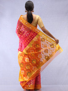 Banarasee Organza Saree With Zari & Resham Work - Magenta Yellow Gold  - S031704326