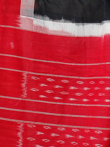 Black White Grey Red Double Ikat Handwoven Cotton Saree - S031703529