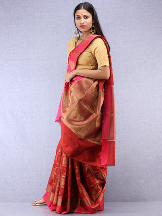 Banarasee Cotton Silk Saree With Zari Work - Maroon Red & Gold - S031704419