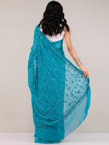 Blue Aari Embroidered Georgette Saree From Kashmir - S031704642