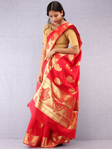 Banarasee Semi Silk Saree With Zari Work- Red & Gold - S031704373