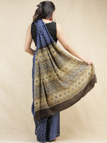 Indigo Blue Mustard Grey Bandhej Modal Silk Saree With Ajrakh Printed Pallu & Blouse - s031704148