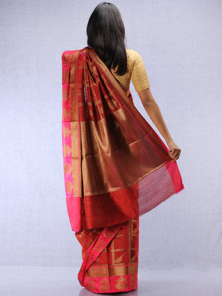 Banarasee Cotton Silk Saree With Zari Work - Maroon Red & Gold - S031704419