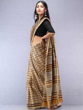 Ivory Black Hand Block Printed Chanderi Saree With Geecha Border - S031704498