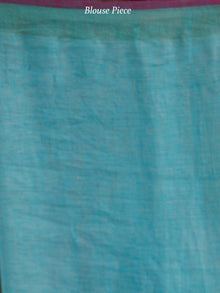 Peanut Brown Lavender Blue Handwoven Linen Jamdani Saree With Tassels - S031703791