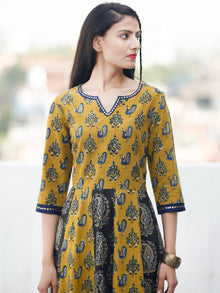 Classic Peacock - Hand Block Printed Long Cotton Sequence Work Dress  - D345F1809