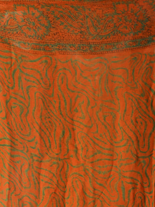 Yellow Green Hand Block Printed Chiffon Saree with Zari Border - s031704169