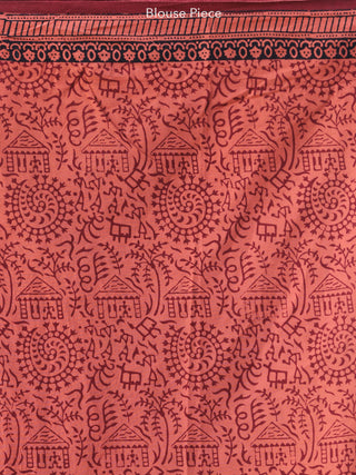 Deep Rust Black Red Bagh Hand Block Printed Cotton Saree - S031703890