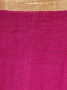 Magenta Pink Golden Black Handwoven Linen Jamdani Saree With Zari Border & Tassels - S031704016