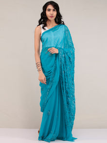 Blue Aari Embroidered Georgette Saree From Kashmir - S031704642