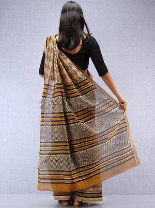 Ivory Black Hand Block Printed Chanderi Saree With Geecha Border - S031704498