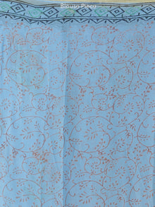 Sky Blue Coral Hand Block Printed Chiffon Saree with Zari Border - S031703974