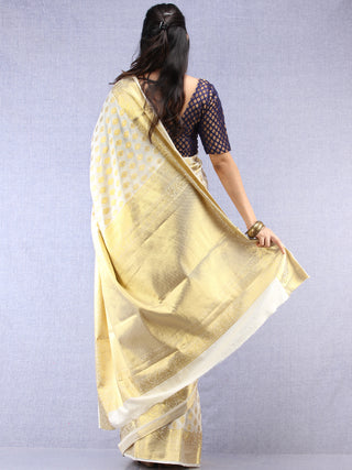 Banarasee Semi Silk Saree With Zari Work - Ivory & Gold - S031704396