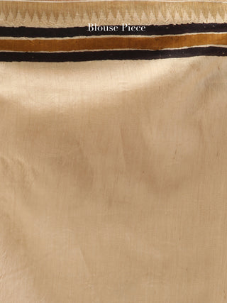 Ivory Black Hand Block Printed Chanderi Saree With Geecha Border - S031704498