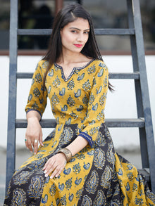 Classic Peacock - Hand Block Printed Long Cotton Sequence Work Dress  - D345F1809