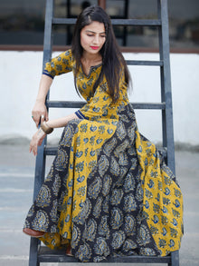 Classic Peacock - Hand Block Printed Long Cotton Sequence Work Dress  - D345F1809